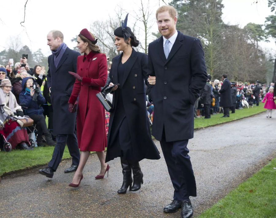 William, Kate, Meghan und Harry an Weihnachten.