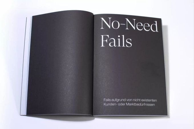 Die gesammelten Fehlschläge im «Failbook» werden nach vier Kategorien geordnet präsentiert: Vom «No-Need-Fail», der an nicht existenten Kunden- oder Marktbedürfnissen scheitert, bis zum schmerzhaften «Epic Fail». Failbook Innovation PostFinance