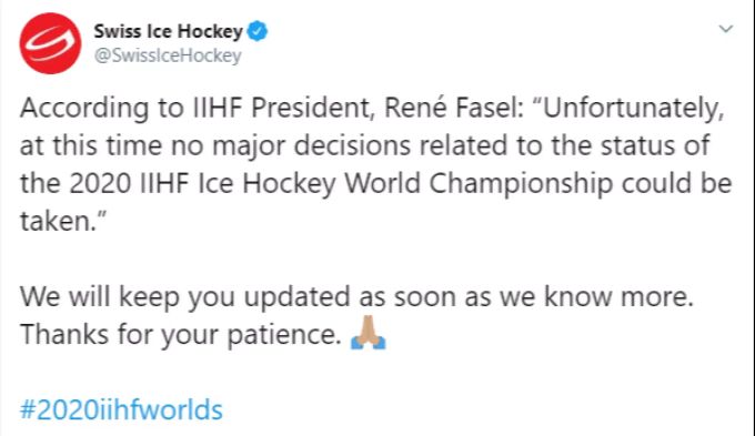 Eine Entscheidung zur Durchführung der Eishockey WM konnte noch nicht gefällt werden. Eishockey WM