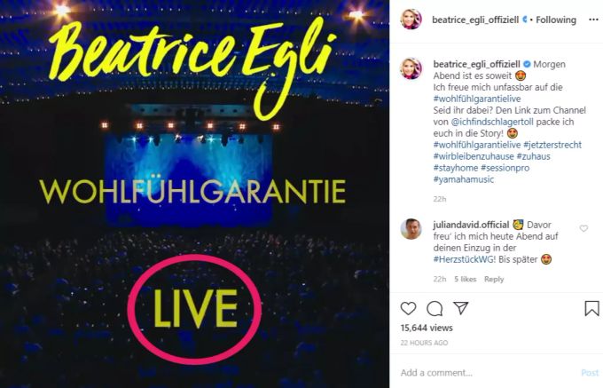 Beatrice Egli bewirbt ihr Konzert mit live. Beatrice Egli