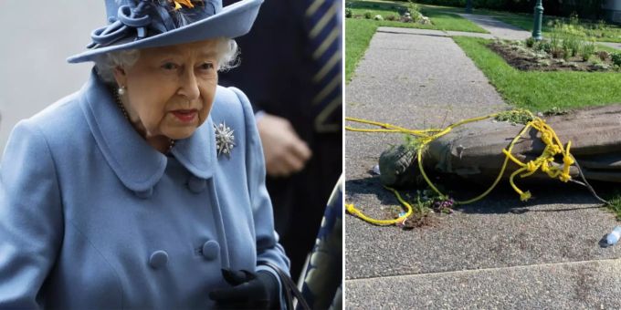 Schock für Queen! - Wütende Meute stürzt ihre Statue in Kanada