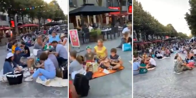Hunderte Menschen protestieren in Reims (F) mit einem gemeinsamen Picknick gegen den Gesundheitspass. Reims Picknick