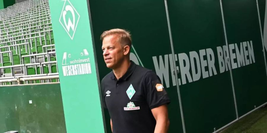 «Wir dürfen das Ziel Wiederaufstieg nicht nach vorne stellen», sagt der neue Werder-Trainer Markus Anfang. Foto: Carmen Jaspersen/dpa Pool/dpa