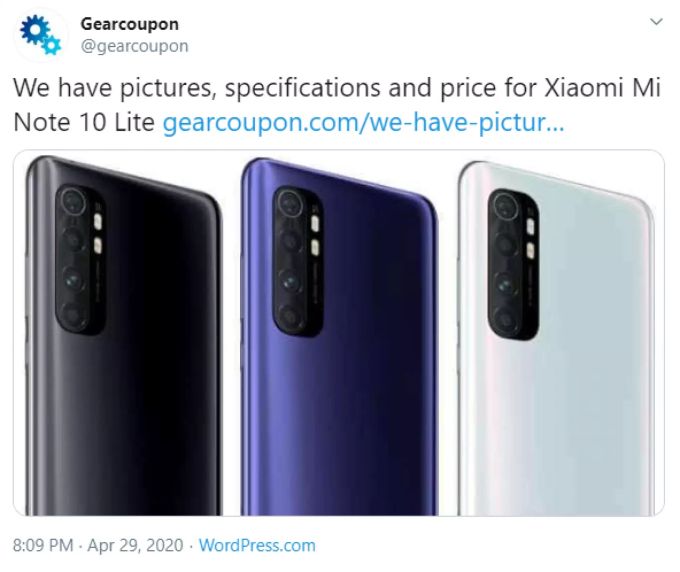 So sieht das neue Xiaomi Mi Note 10 Lite aus. xiaomi
