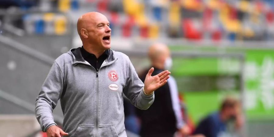 Will mit der Fortuna dem BVB ein Bein stellen: Düsseldorf-Coach Uwe Rösler. Foto: Marius Becker/dpa-Pool/dpa