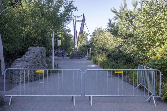 Ein abgesperrter Bereich am Samstag, 4. Juli 2020 im Zoo Zürich zum Unfall im Tigergehege, wo eine Tierpflegerin von einem weiblichen Tiger angegriffen und tödlich verletzt wurde. zoo zürich