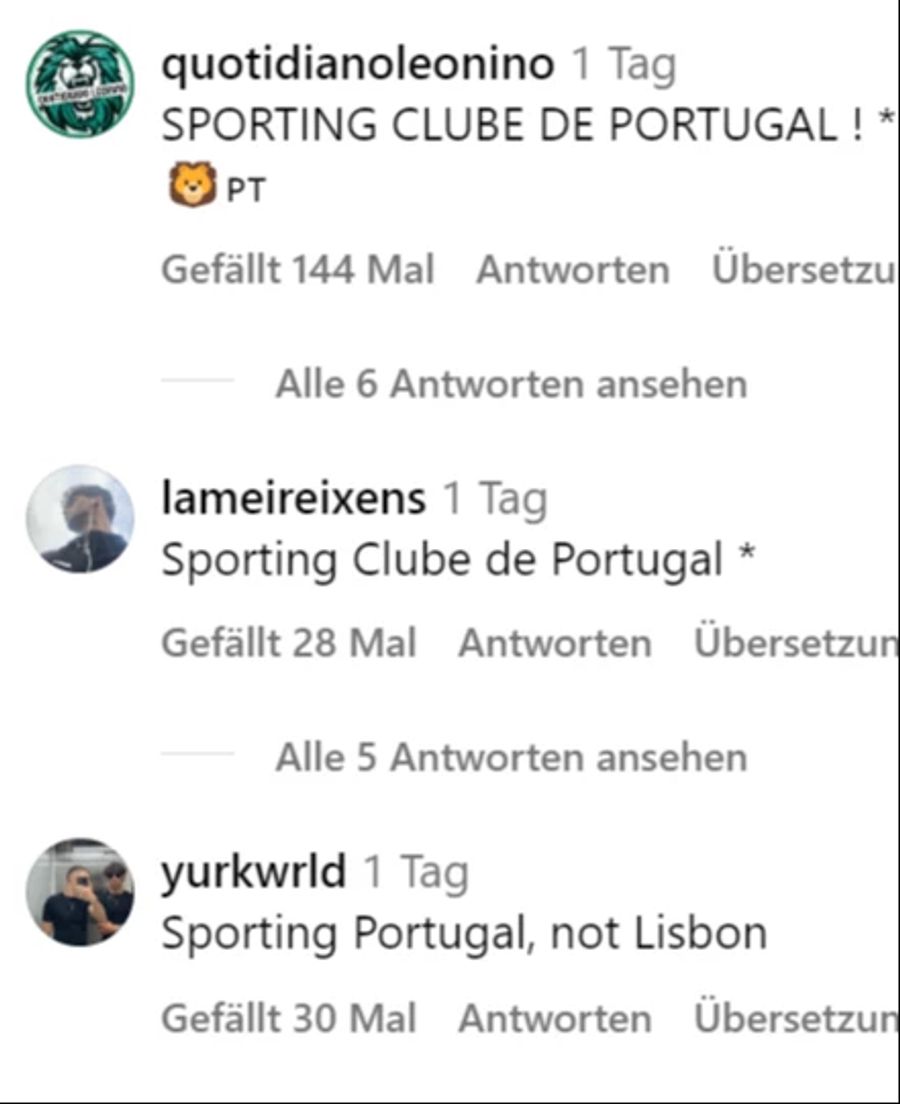 Ihr Verein heisst Sporting Clube de Portugal und nicht Sporting Lissabon.