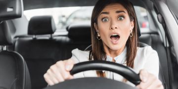 Autofahren, Frau, Steuer, Angst