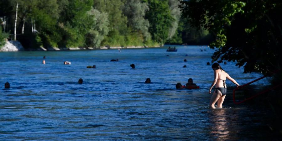 Menschen geniessen einen Schwumm in der Aare. (Symbolbild)