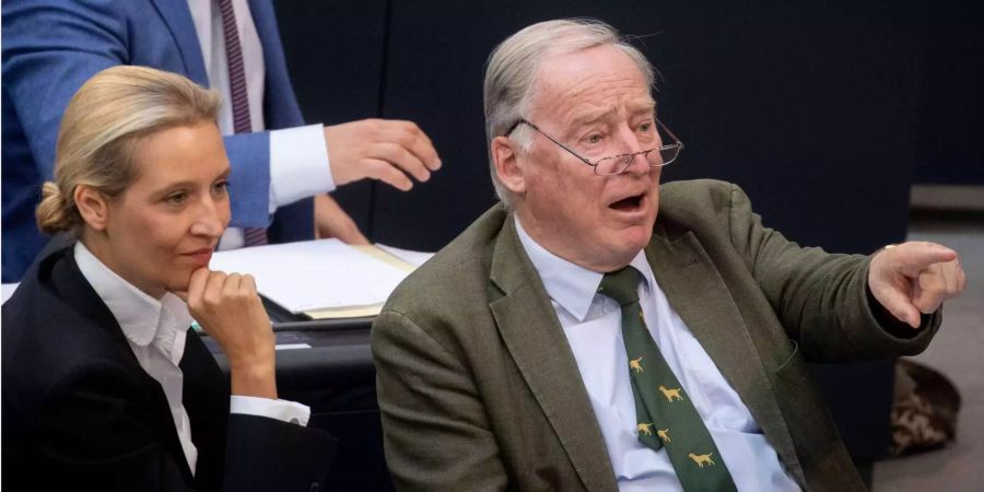 Alexander Gauland (r), Fraktionsvorsitzender der AfD, und Alice Weidel, Fraktionsvorsitzende der AfD, dürfen sich freuen.