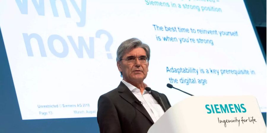 Siemes' CEO Joe Kaeser spricht während einer Pressekonferenz in München.