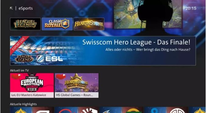 Ein Auswahl des eSports-Programm von Swisscom TV. Ein Auswahl des eSports-Programm von Swisscom TV.