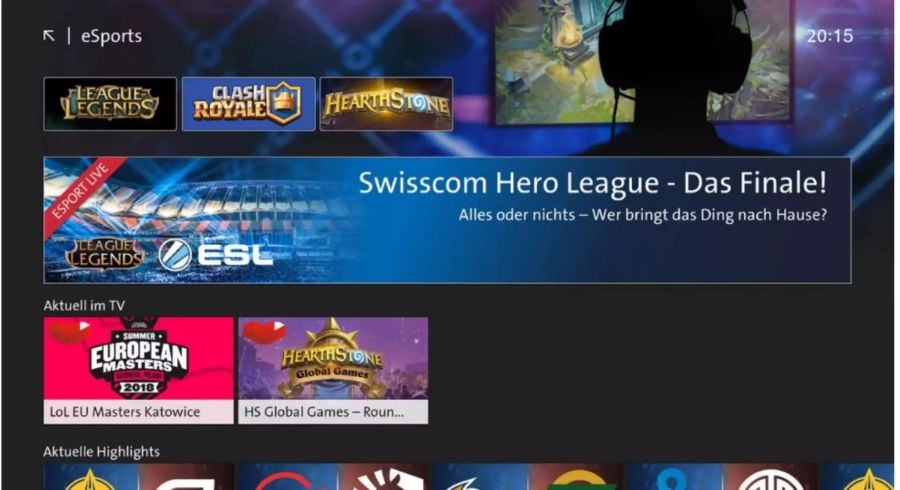 Ein Auswahl des eSports-Programm von Swisscom TV.