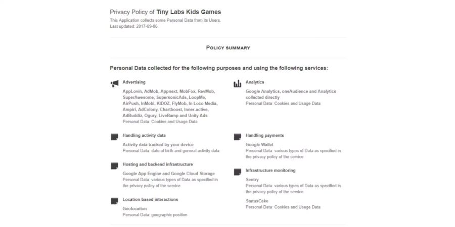 Die Entwickler von Tiny Labs Kids Games geben ziemlich offen preis, welche sensiblen Daten mit unzähligen Analysetools gesammelt werden.