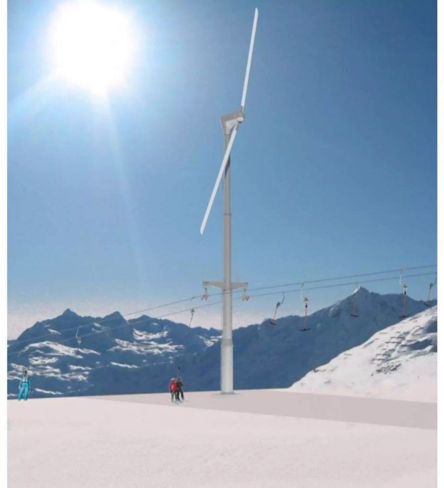Skimasten mit Windrad: So könnte die Weltneuheit in Feldis GR aussehen.