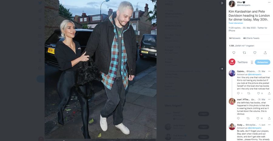 Kim Kardashian und ihr Freund Pete Davidson in London.