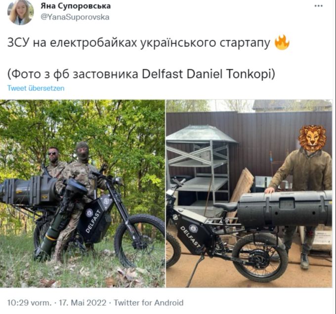 Soldaten benutzen im Ukraine-Krieg E-Motorräder. Ukraine-Krieg