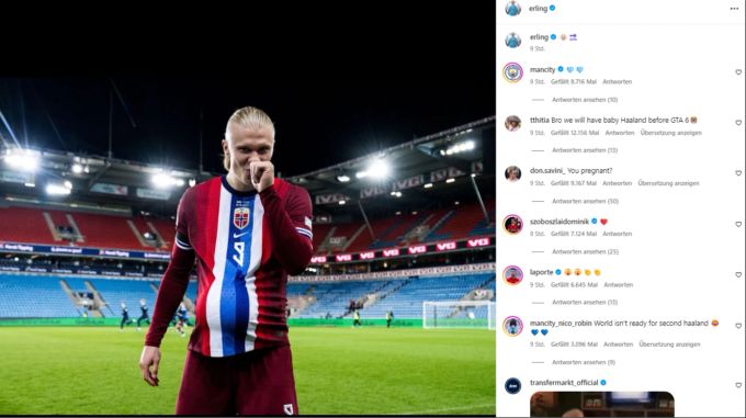 Erling Haaland wird Vater, wie er auf Instagram ankündigt. Erling Haaland
