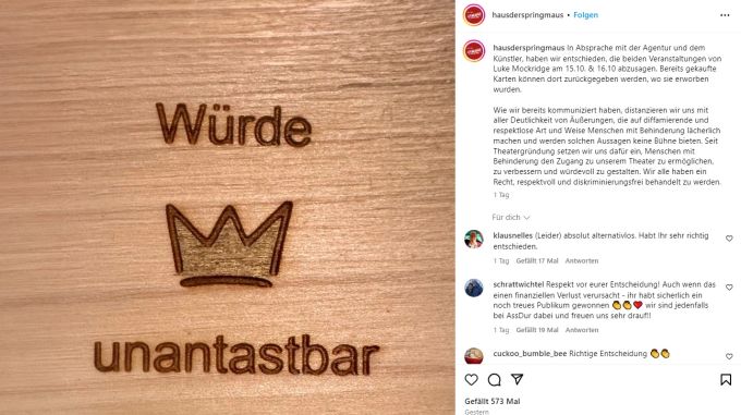 Auch im «Haus der Springmaus» von Vater Bill wird Luke Mockridge vorerst nicht mehr auf der Bühne stehen. Luke Mockridge Springmaus Absage