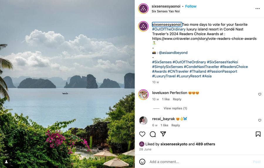 Instagram Hotel six senses yao noi, Thailand