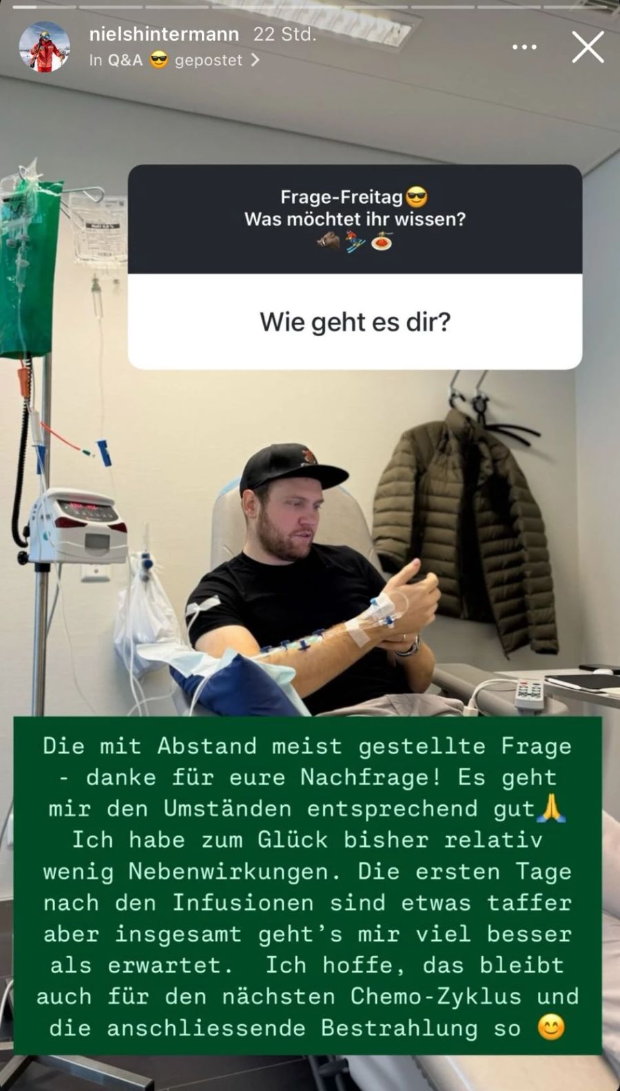 Niels Hintermann gibt ein Update zu seinem Gesundheitszustand.