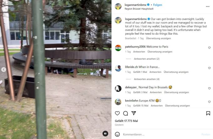 BMX-Olympiasieger Logan Martin findet seine gestohlenen Sachen bei einer Parkbank wieder. Olympia 2024