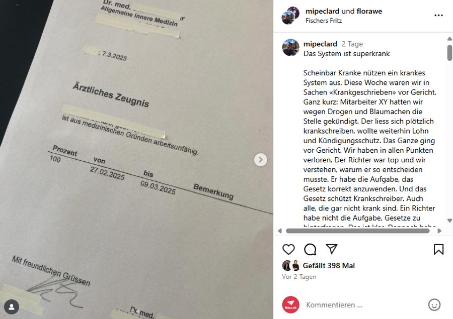 Ferien in Südafrika, wilde Geburtstagspartys, nächtliche Eskapaden an der Zürcher Langstrasse – begleitet von Alkohol und Drogen. So habe sein ehemaliger Angestellte seine krankgeschriebene