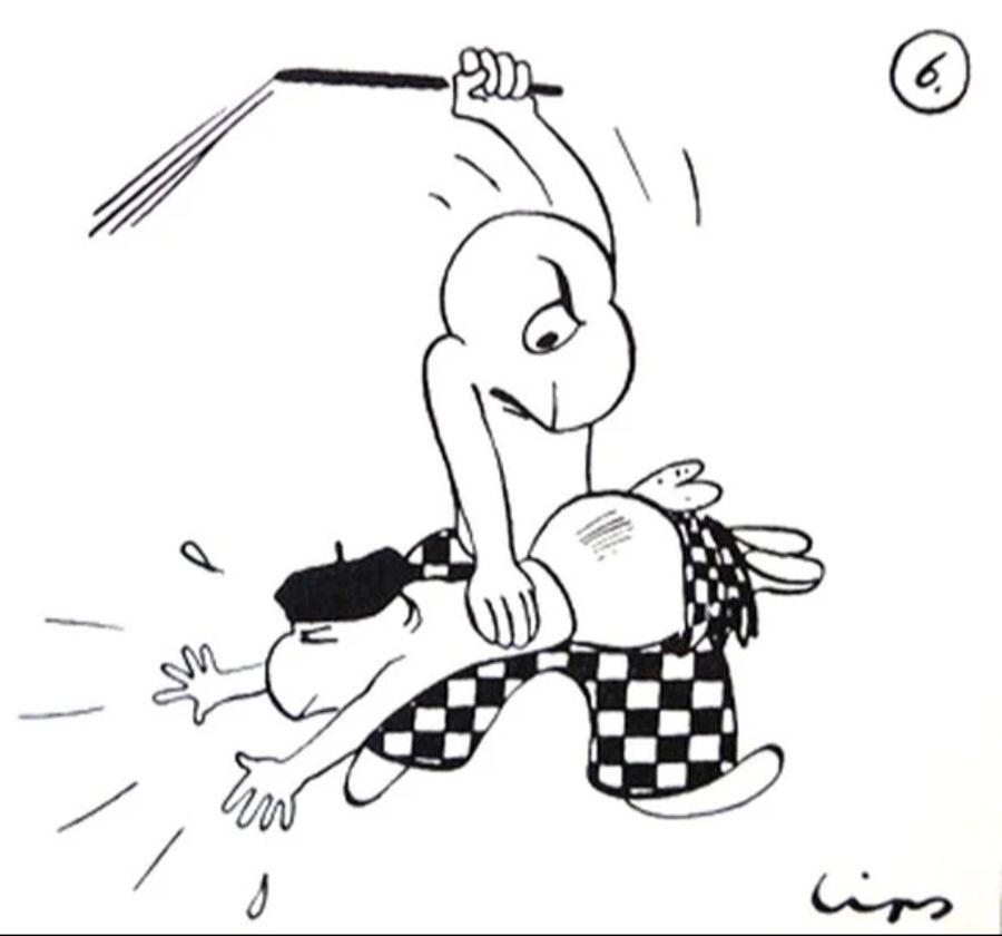 In einem anderen Buch gibt es die Prügelstrafe zu sehen – heute ist diese nicht mehr erlaubt.