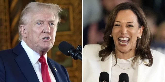 Donald Trump und Kamala Harris werden sich im November duellieren. Trump Harris Donut Laden