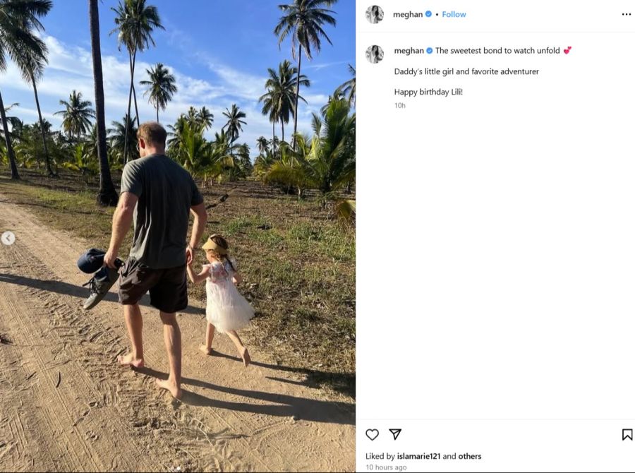 Prinz Harry mit seiner Tochter Lilibet. Die kleine Prinzessin feierte am Mittwoch ihren vierten Geburi.