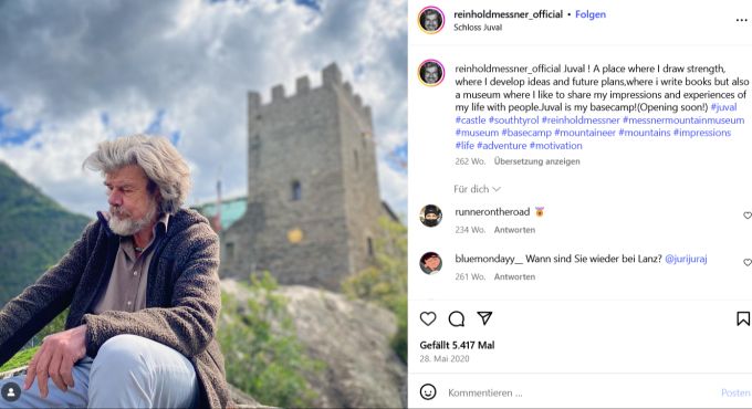Messner will das Schloss Juval auch weiterhin besuchen. reinhold messner zieht