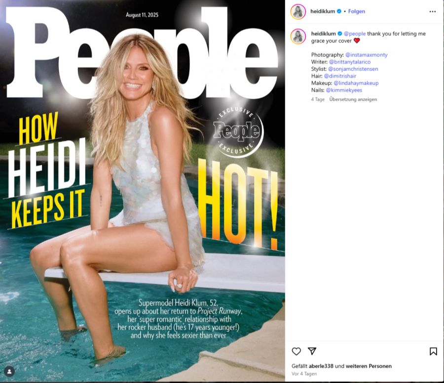 Heidi Klum spricht mit dem «People»-Magazin über das Älterwerden.