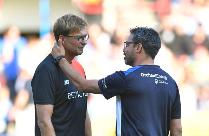 Der ehemalige Liverpool-Trainer Jürgen Klopp wird David Wagner, einst Coach bei Huddersfield Town, nun öfters sehen bei RB Leipzig. Jürgen Klopp David Wagner