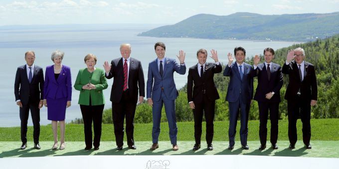 Erst winkte er noch freundlich für Familienbild - dann liess Trump 2018 am Ende den G7-Gipfel scheitern, indem er seine Zustimmung zur Abschlusserklärung zurückzog. (Archivbild) Erst winkte er noch freundlich für Familienbild - dann liess Trump 2018 am Ende den G7-Gipfel scheitern, indem er seine Zustimmung zur Abschlusserklärung zurückzog. (Archivbild)