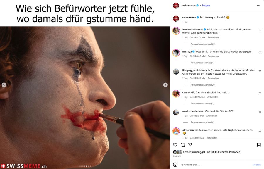 ... und prangert Wählende an, die gegen die No-Billag-Initiative gestimmt haben.