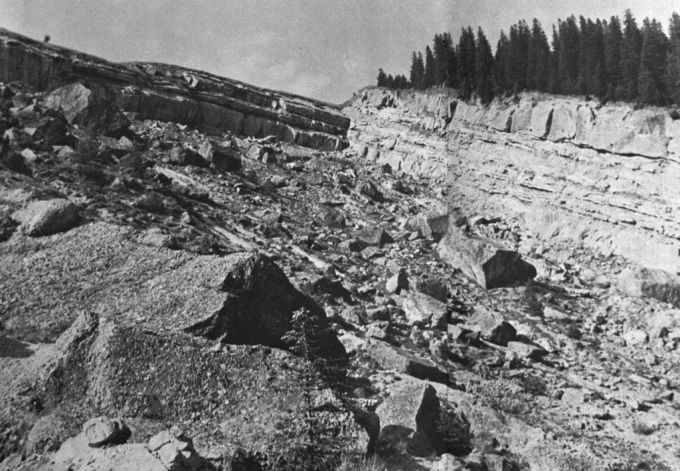 Aufnahme der Abbruchstelle am Rossberg oberhalb von Goldau. Am 2. September 1806 ereignete sich dort eine der grössten Naturkatastrophen der Schweiz. Felssturz Goldau