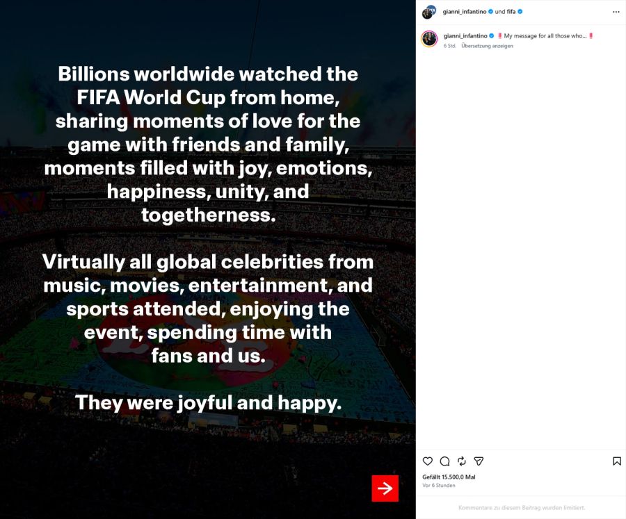 Gianni Infantino auf Instagram.