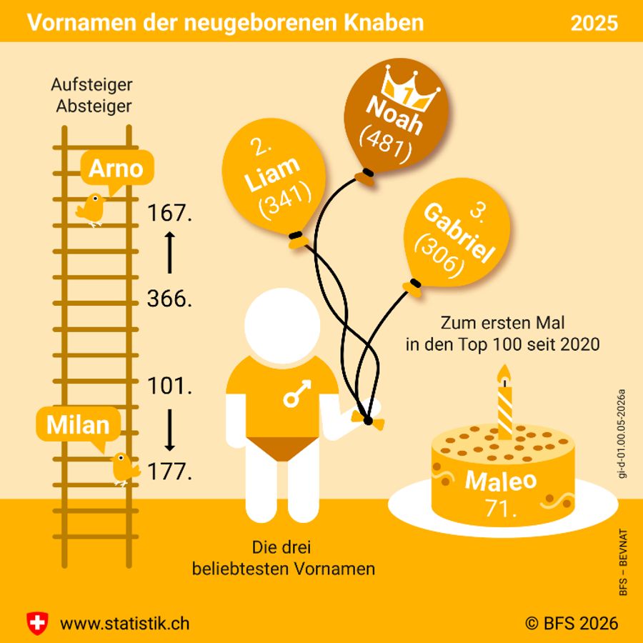 Bei den Knaben ist der Name Noah der Sieger.