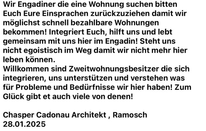 Ausschnitt aus dem Post von Chasper Cadonau. Ramosch