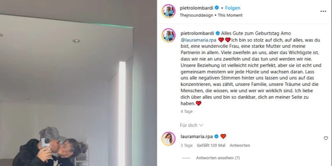 Trotz der Gewaltvorwürfe schickt Pietro Lombardi seiner Freundin süsse Geburtstagswünsche via Social Media. Pietro Lombardi Gewaltvorwürfe