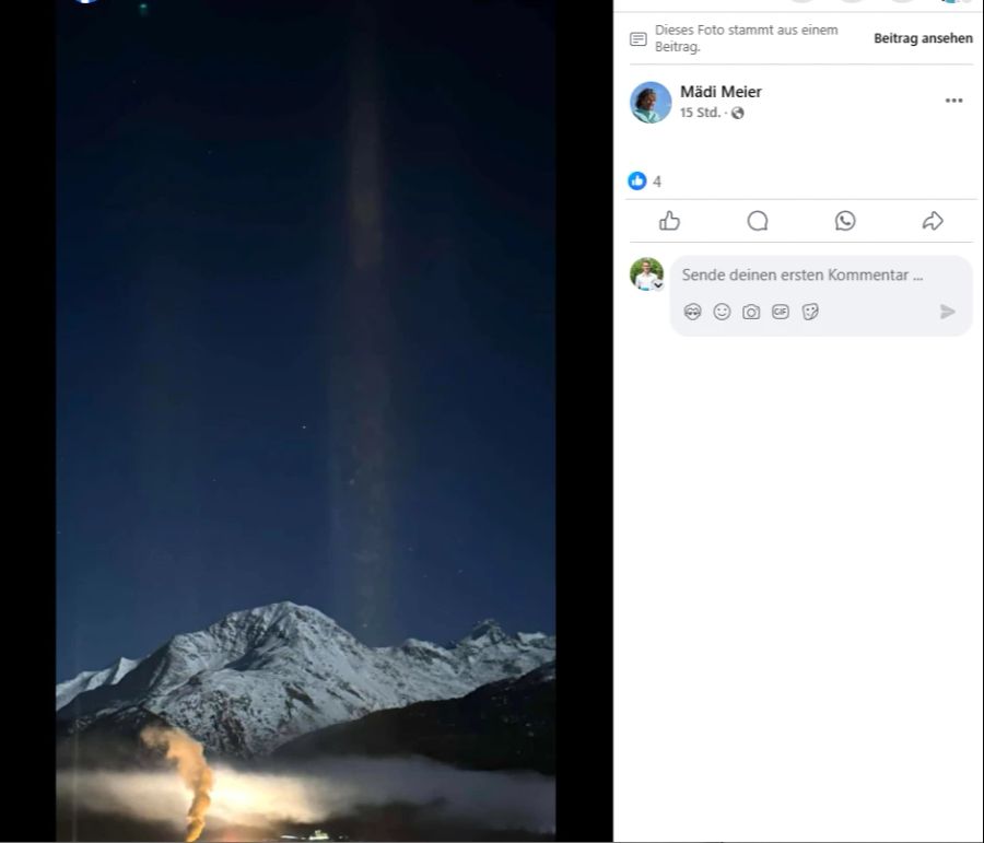 Im Engadin waren in der Nacht auf Montag Lichtsäulen zu sehen.