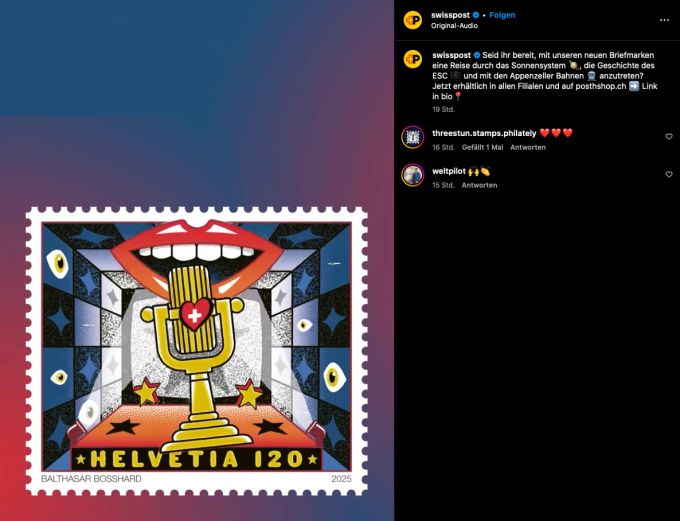 Die Schweizer Post hat zu Ehren der Schweiz eine ESC-Briefmarke herausgebracht. esc briefmarke