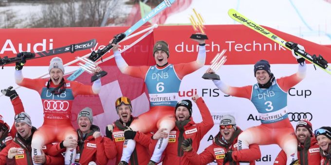 Ein bekanntes Bild in dieser Saison: Die Schweizer Abfahrer dominieren in der Speed-Disziplin. Marco Odermatt