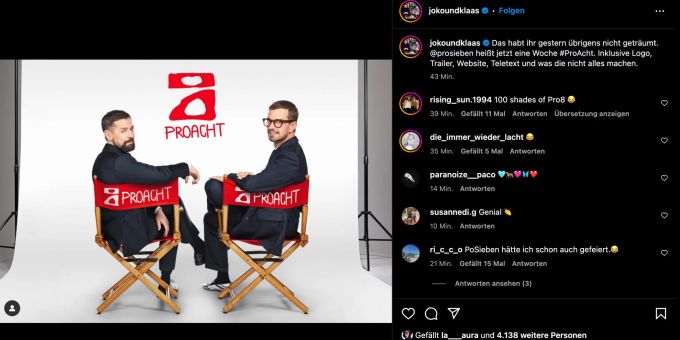 Joko und Klaas haben den Sender «ProSieben» zu «ProAcht» umbenannt. joko klaas