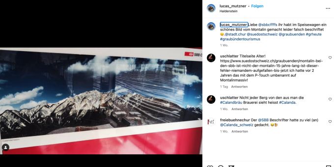 Der Bündner Berggipfel Montalin ist nicht Teil des Calandamassivs. Darauf macht Instagram-User Lucas Mutzner in einem Beitrag aufmerksam. graubünden montalin