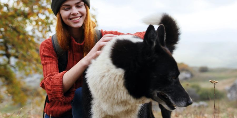 Hund und Frau, Natur, Wanderung