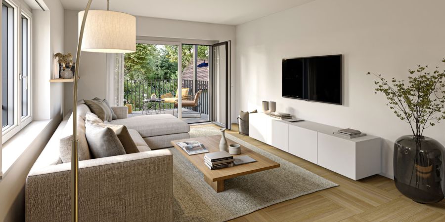 Blick in das Wohnzimmer einer der künftigen Viereinhalb-Zimmer-Wohnungen.