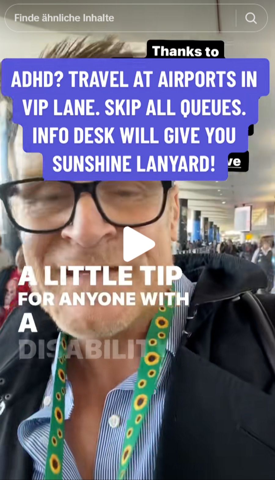 Der Influencer Sir Marco Robinson gibt Tipps, um am Flughafen nicht anstehen zu müssen – einfach Sonnenblumen-Bändeli abholen.