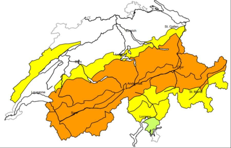 Auch am Montag herrscht vielerorts noch erhebliche Lawinengefahr (orange).