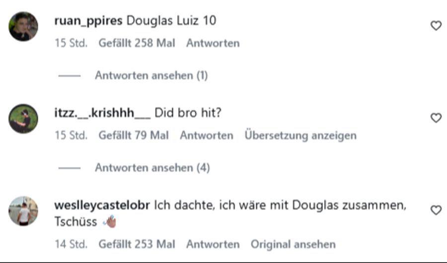 Immer wieder fällt der Name ihres Ex-Freundes Douglas Luiz.